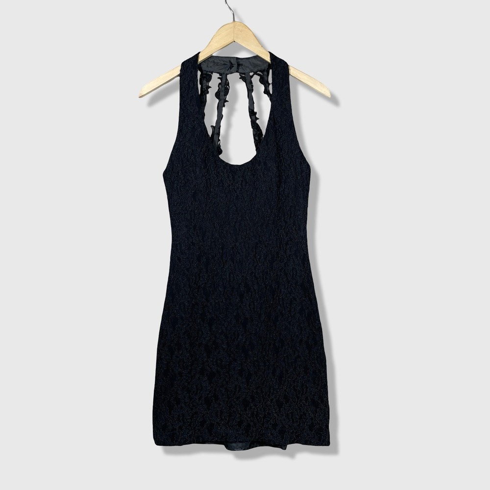 Vintage Miss Ashlee Black Lace Halter Neck Dress Womens 8 Feminine Romantic